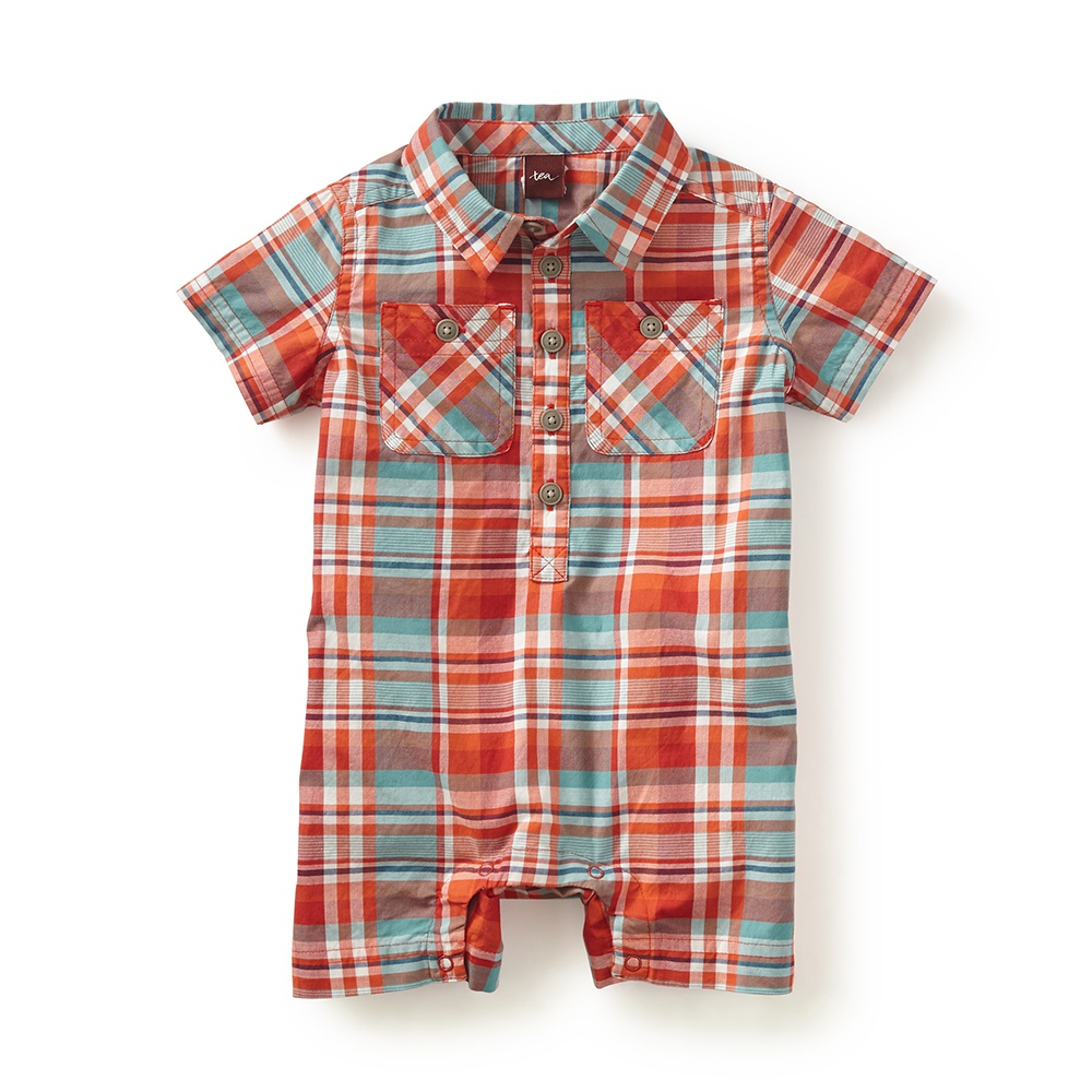 Little Boy Michelangelo Plaid Romper Tea Collection