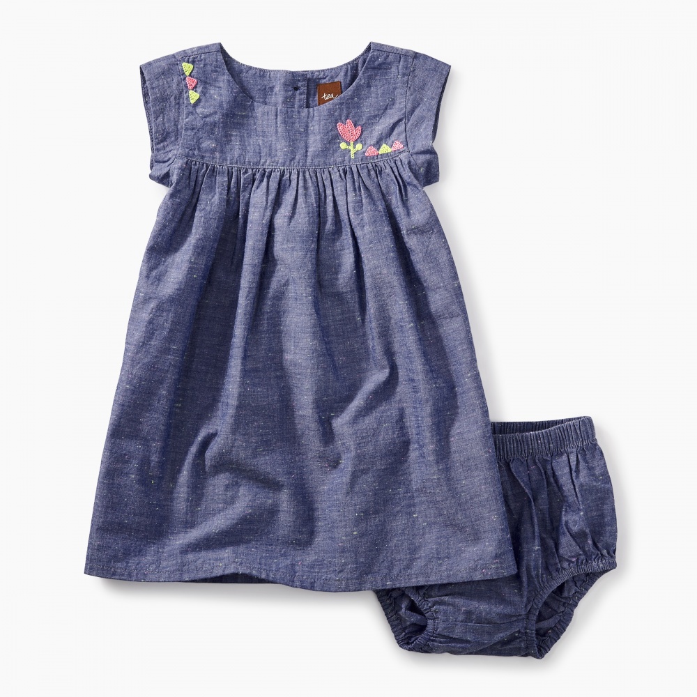 Tea Collection Embroidered Chambray Baby Dress