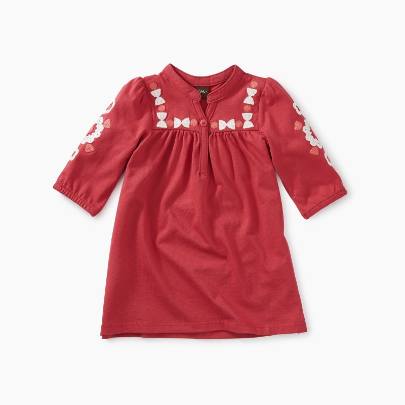 Embroidered Henley Baby Dress