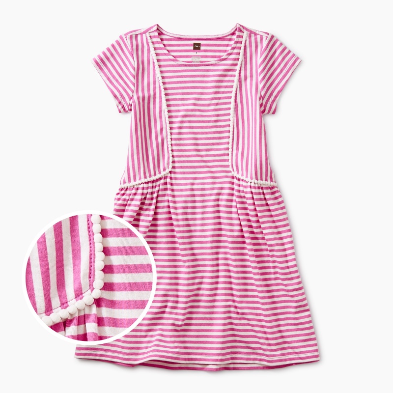 Pom Pom Striped Skirted Dress | Tea Collection