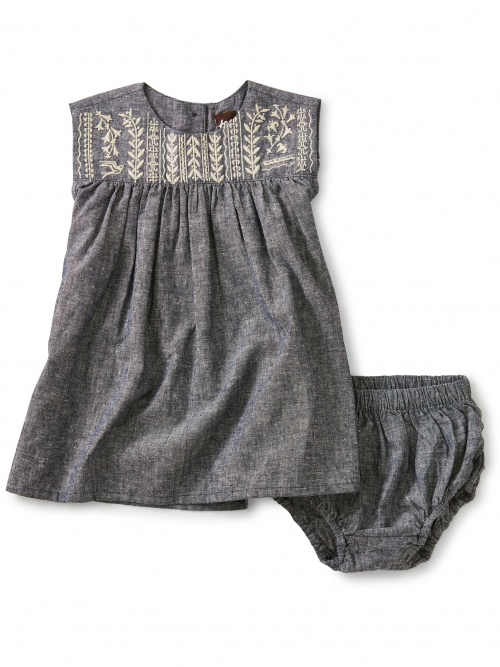 Embroidered Chambray Dress