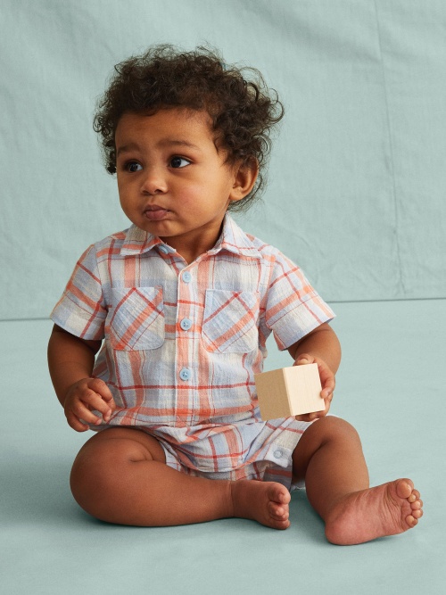 Plaid Buttoned Romper