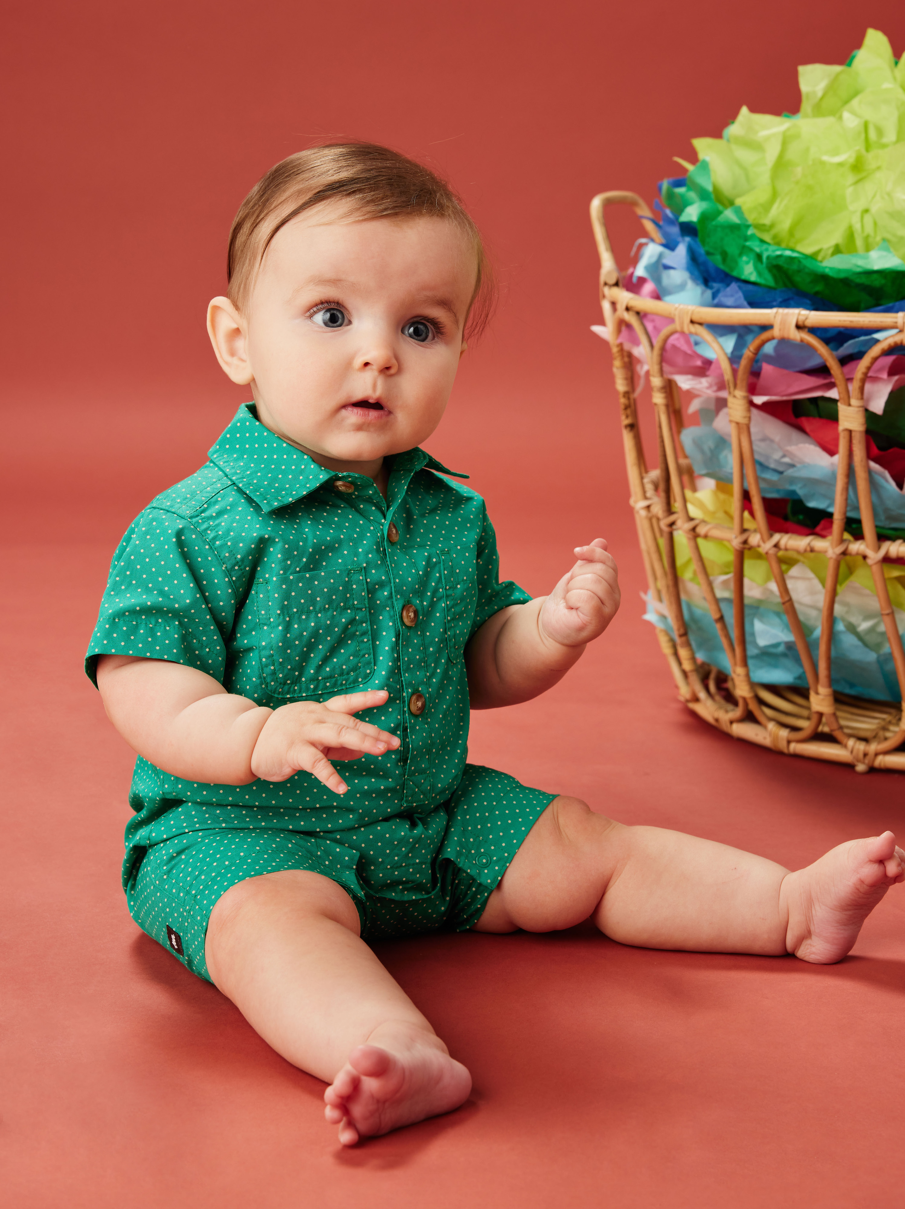 Buttoned Baby Romper Tea Collection