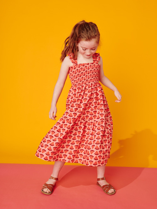Smocked Flutter Sleeve Midi Dress Tea Collection