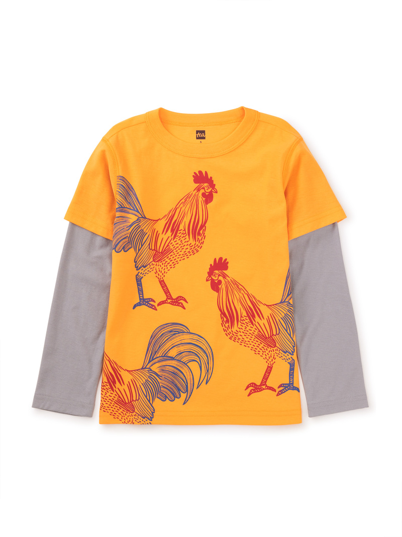 Rooster Layered Sleeve Graphic Tee