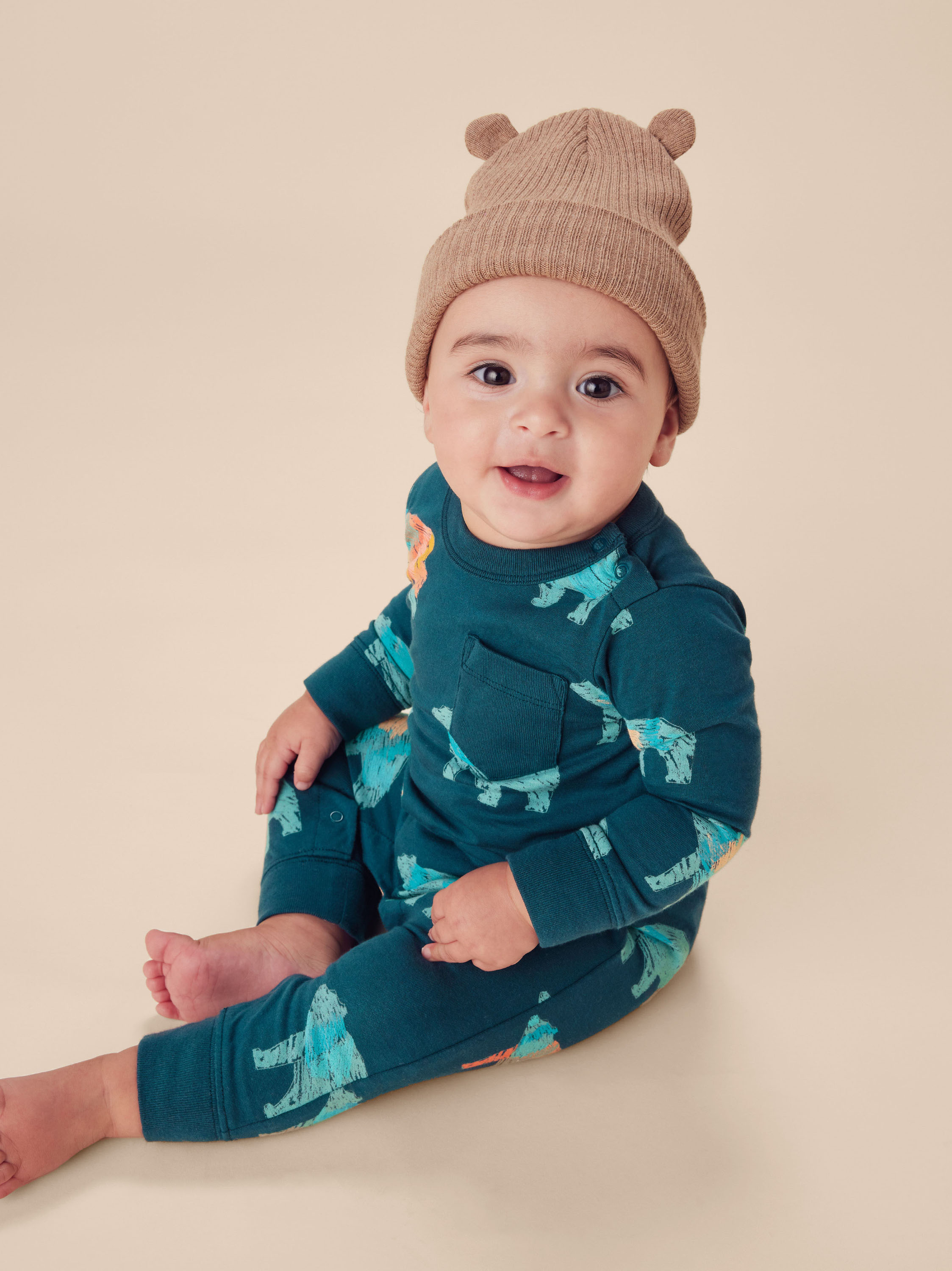 Long Sleeve Pocket Baby Romper Tea Collection