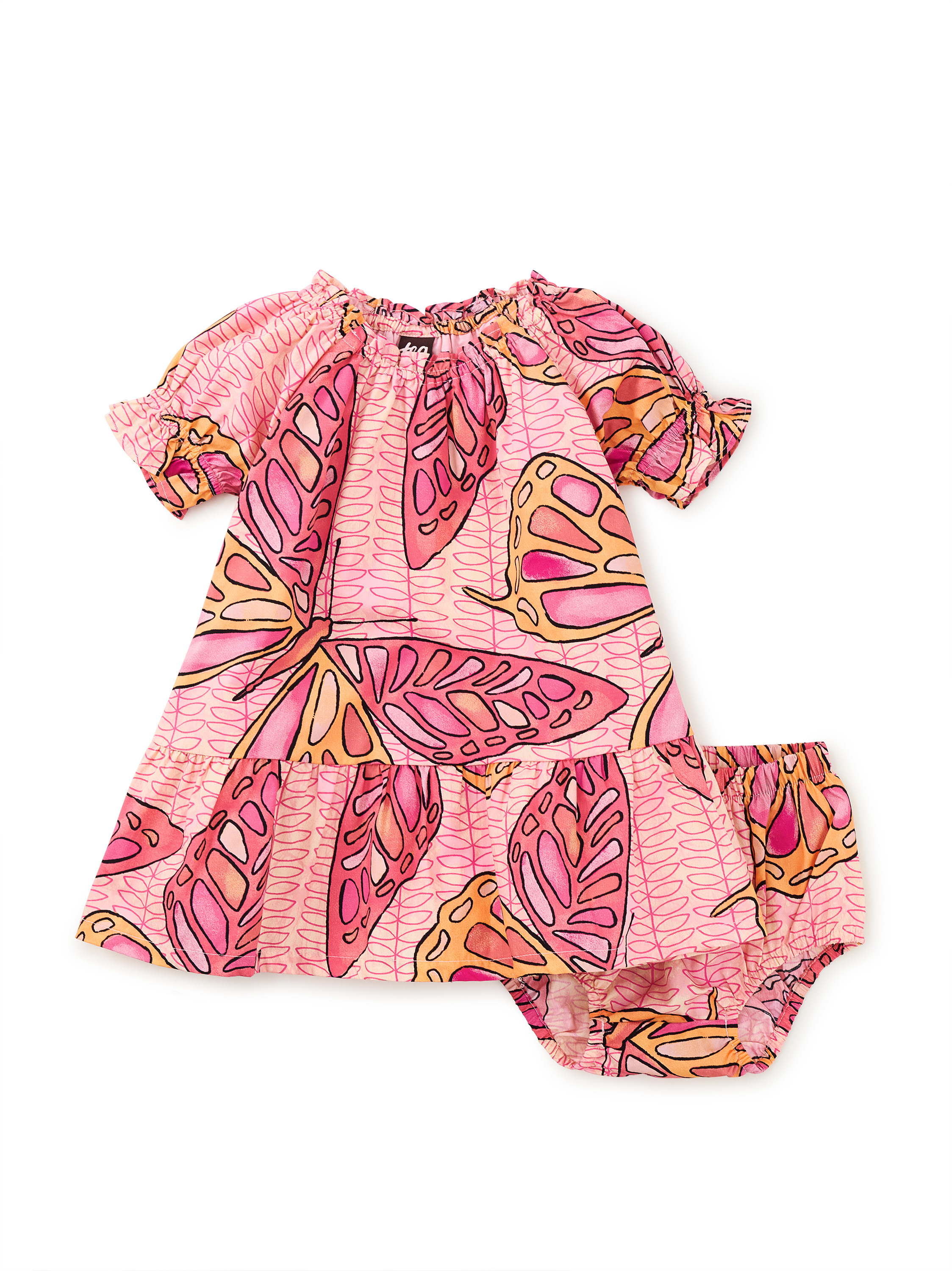 Girls Monbebe Puff Short Sleeve Dress with Tie Waist (1-8y) -2 Colors