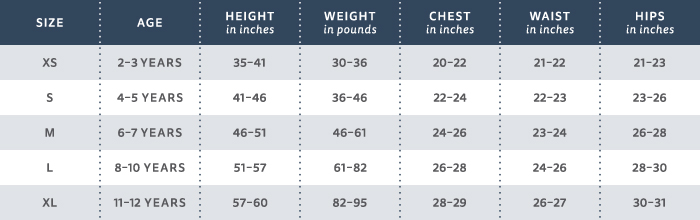 3 year old clothing size chart PRECISION SIZE FINDER For the perfect fit, measure your kid's height, chest, waist and hips – then compare with our size chart.